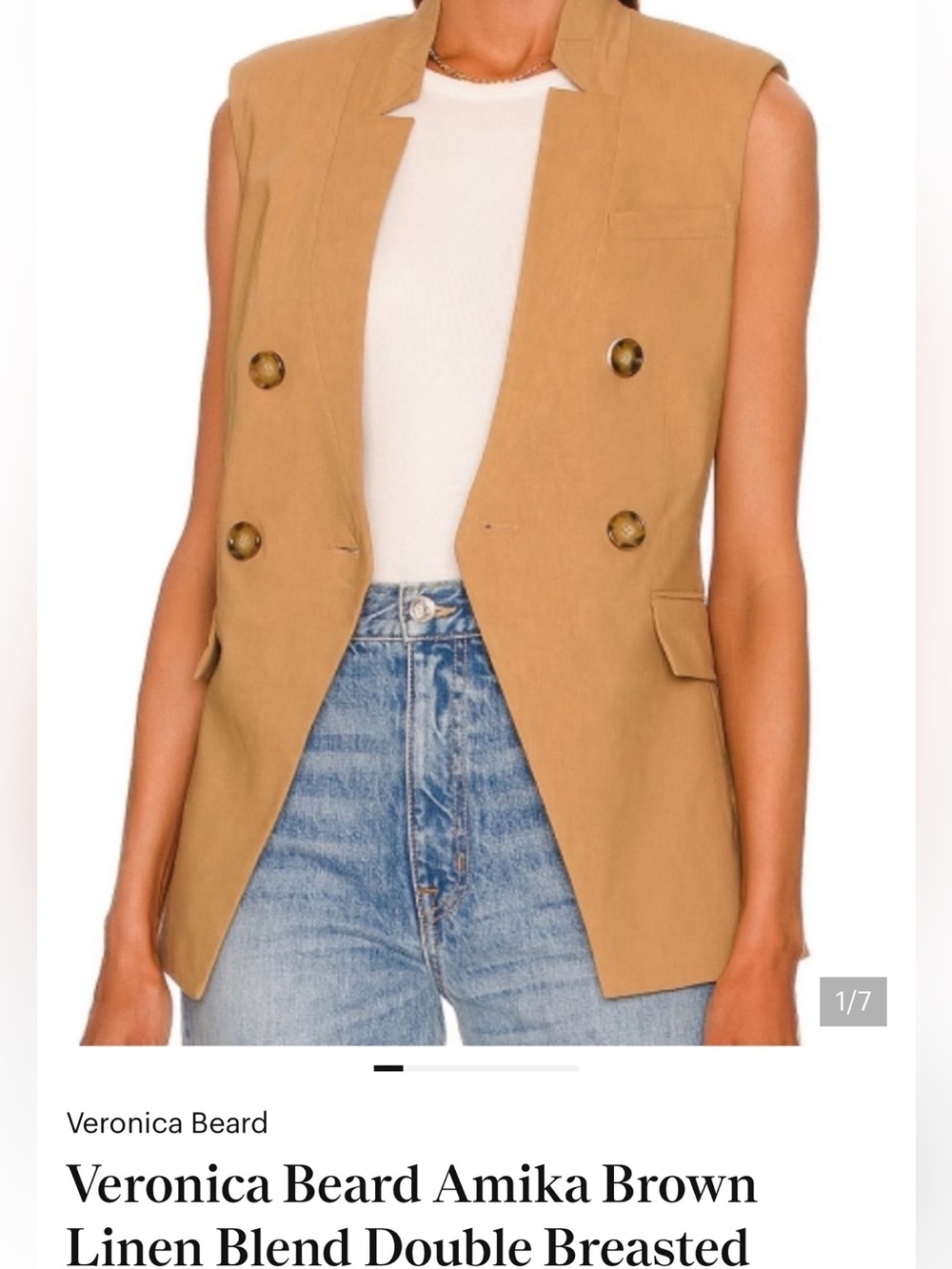 Veronica Beard Amika Brown Linen Double Breasted Vest Size 8